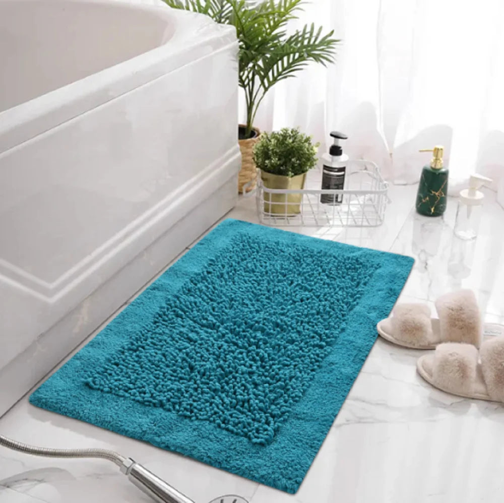 Cotton Tufted Twist Bathmat- Turquoise