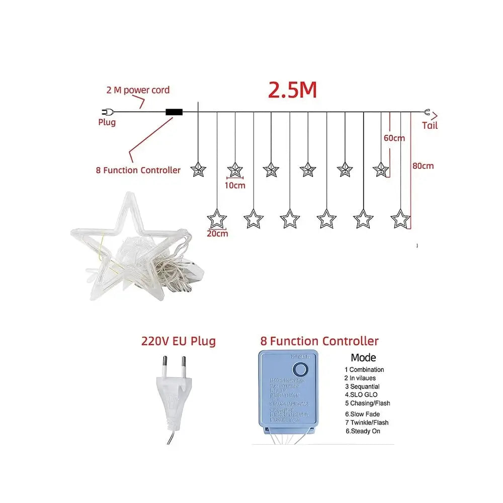 Hanging Star 5 W Curtain String Lights (White)