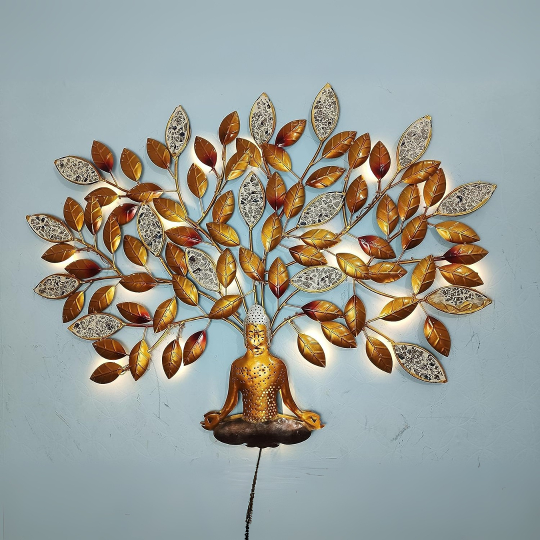 Gold Buddha Tree with LED Lights Wall Hanging