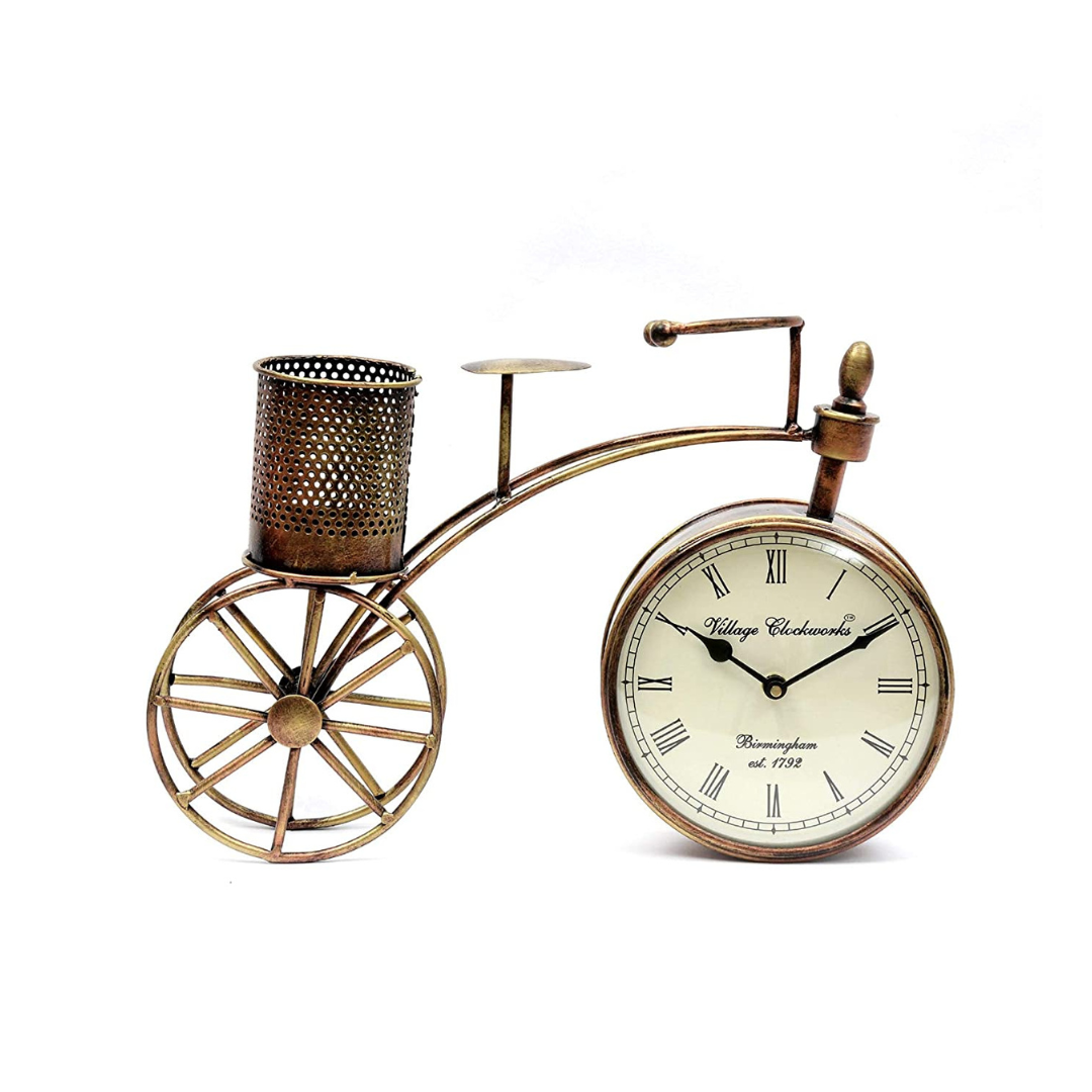 Metal Cycle Table Clock with Pen Stand