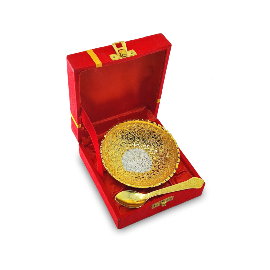 Golden Bowl Set with Spoon and Box