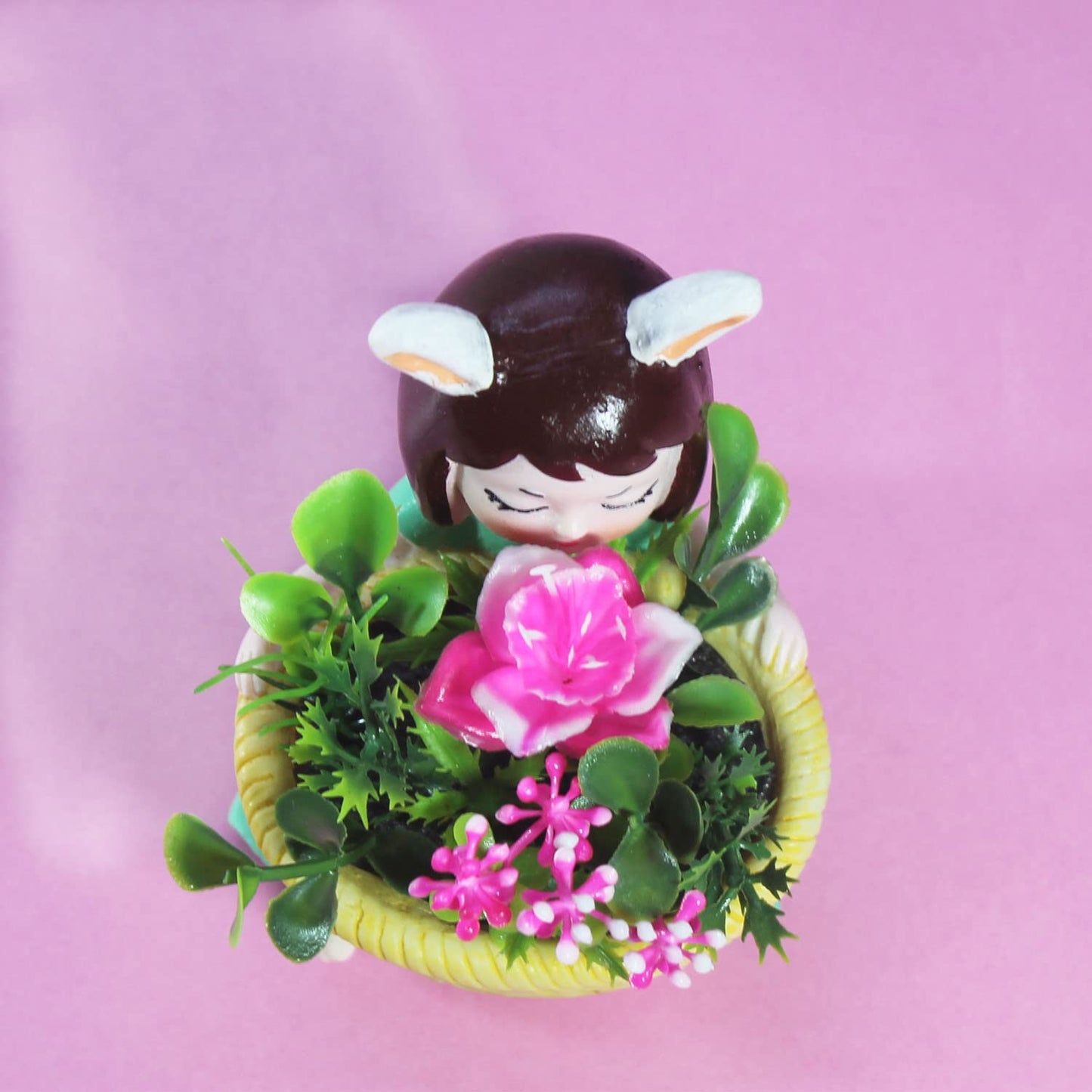 Yellow Basket Girl Planter