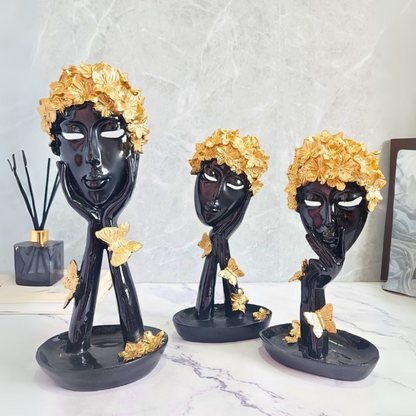 Butterfly Lady Face Statue (Pack of 3)
