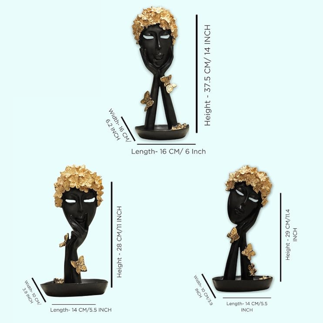 Butterfly Lady Face Statue (Pack of 3)