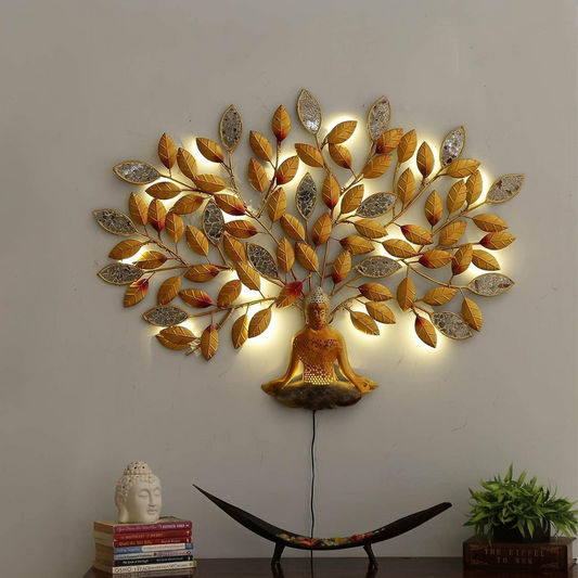Gold Buddha Tree with LED Lights Wall Hanging