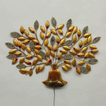 Gold Buddha Tree with LED Lights Wall Hanging
