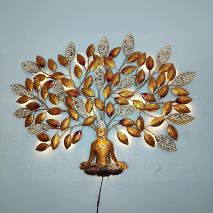 Gold Buddha Tree with LED Lights Wall Hanging