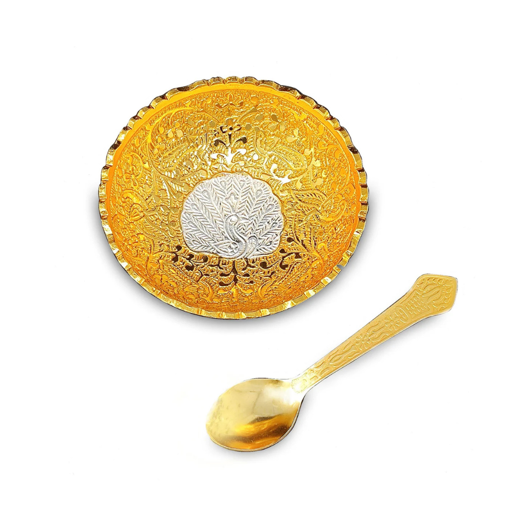 Golden Bowl Set with Spoon and Box