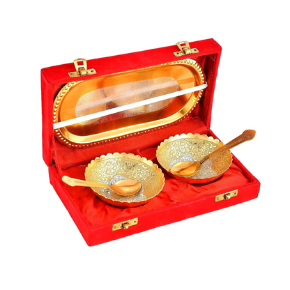 Double Bowl Spoon Golden Tray Set