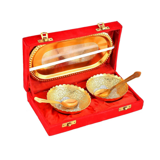 Double Bowl Spoon Golden Tray Set