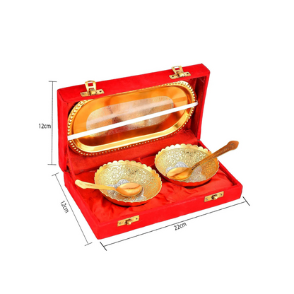Double Bowl Spoon Golden Tray Set