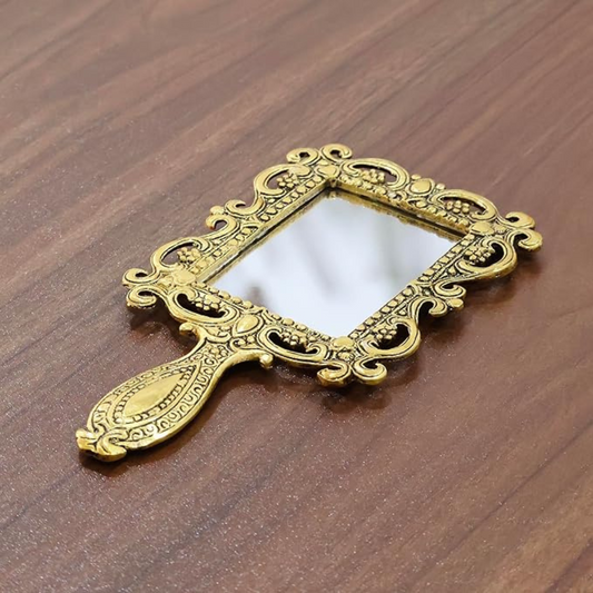 Square Shape Gold Plated Metal Hand Mirror