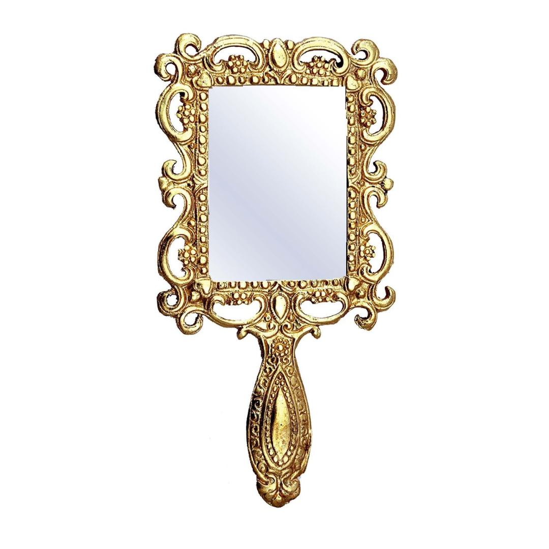 Square Shape Gold Plated Metal Hand Mirror
