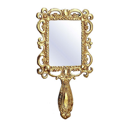 Square Shape Gold Plated Metal Hand Mirror