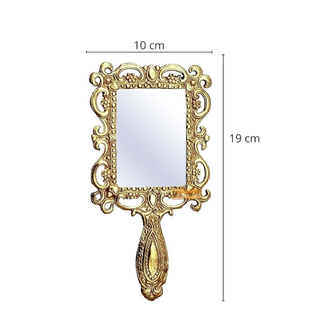 Square Shape Gold Plated Metal Hand Mirror