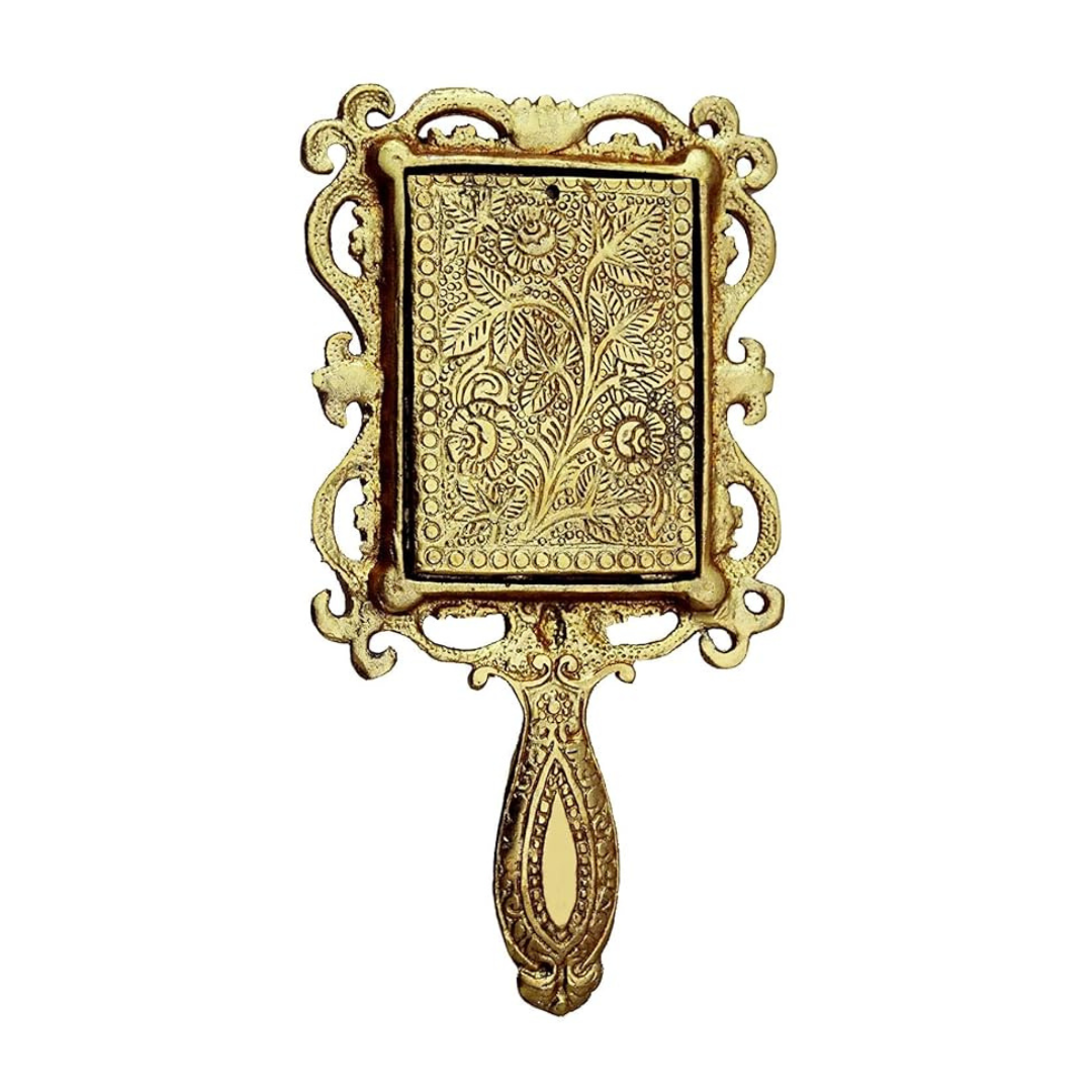 Square Shape Gold Plated Metal Hand Mirror