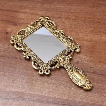Square Shape Gold Plated Metal Hand Mirror
