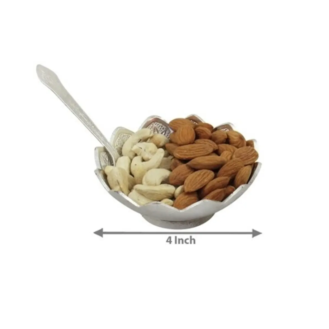 Silver Flower Bowl Set with Spoon and Box