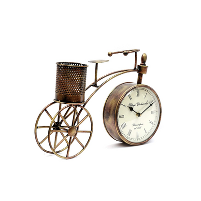 Metal Cycle Table Clock with Pen Stand