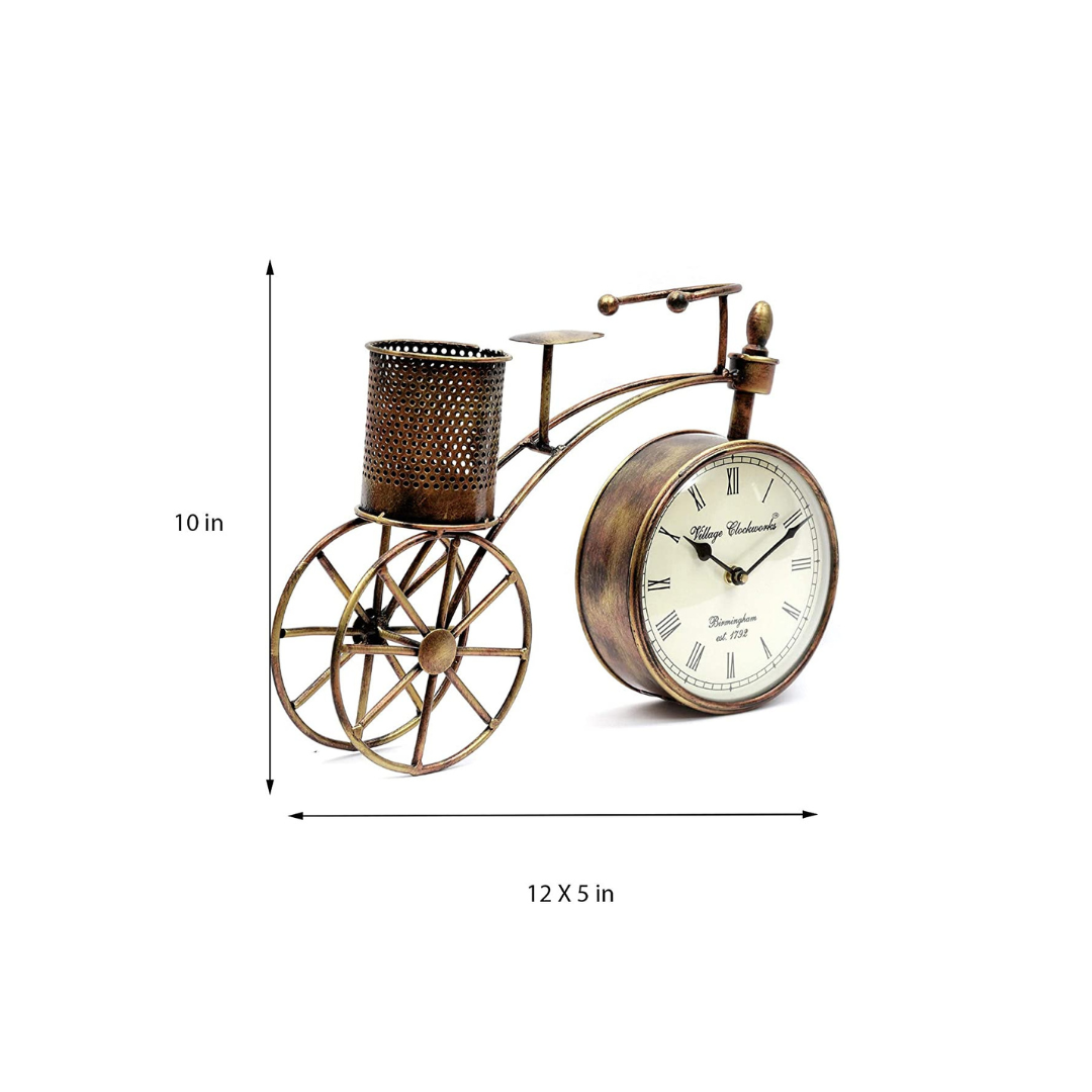 Metal Cycle Table Clock with Pen Stand
