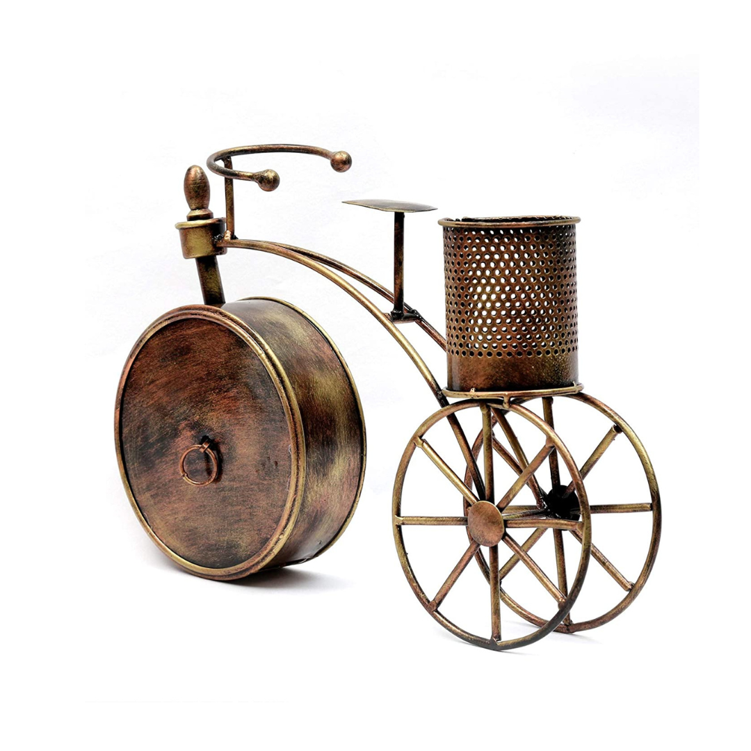 Metal Cycle Table Clock with Pen Stand
