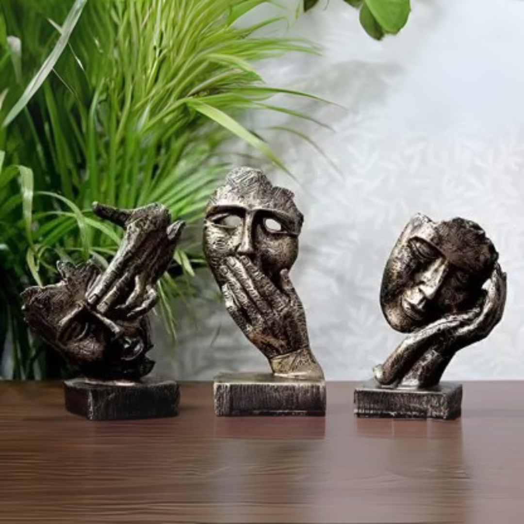 Set of 3 Human Face Design Decorative Showpieces