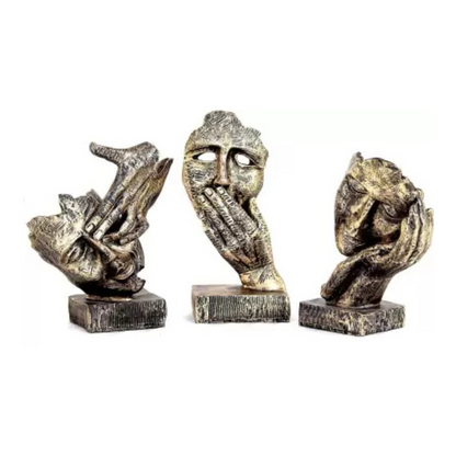 Set of 3 Human Face Design Decorative Showpieces