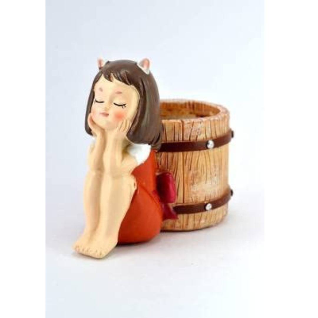 Back Basket Girl Resin Planter