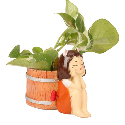 Back Basket Girl Resin Planter