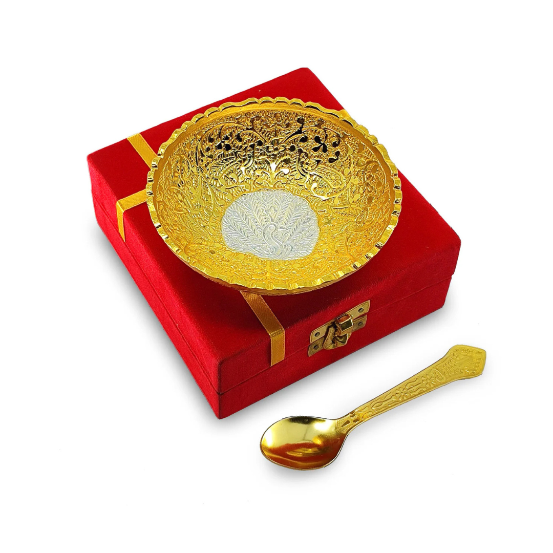 Golden Bowl Set with Spoon and Box
