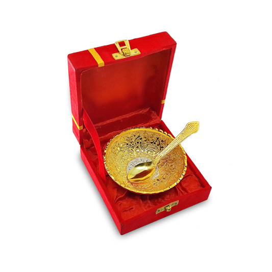 Golden Bowl Set with Spoon and Box