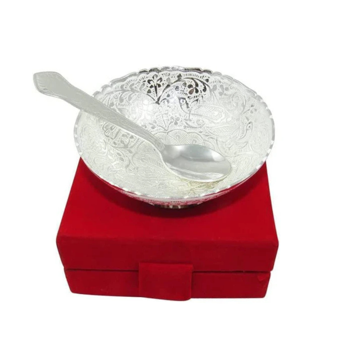 Silver Bowl Set with Spoon and Box