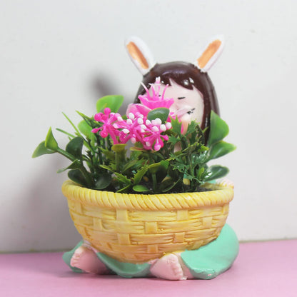 Yellow Basket Girl Planter