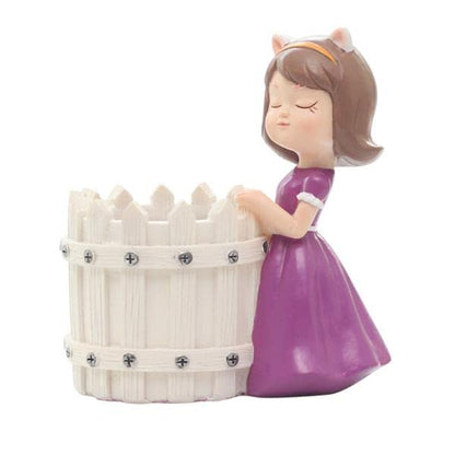 White Basket Girl Planter