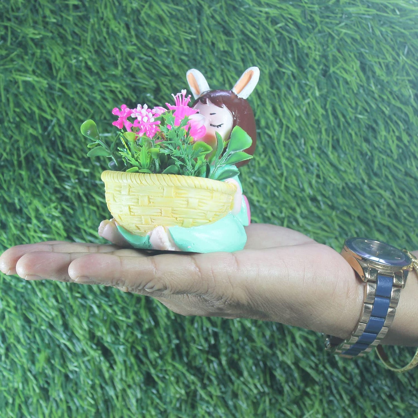 Yellow Basket Girl Planter