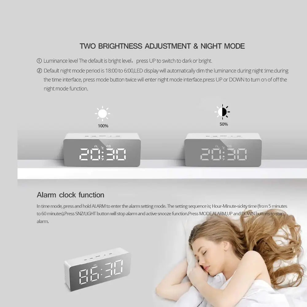 TINUMS Mirror Alarm Clock (White)