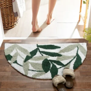 tinums leaf design cotton bathmat green white bathroom mat