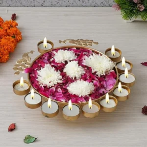 metal traditional peacock urli with tea light holders