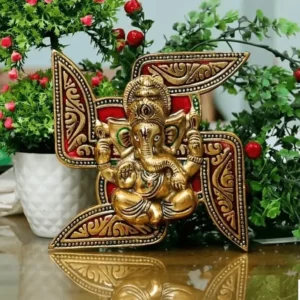 ganesh on swastik wall decor gold metal wall hanging