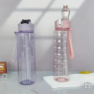 transparent motivational water bottle with sipper