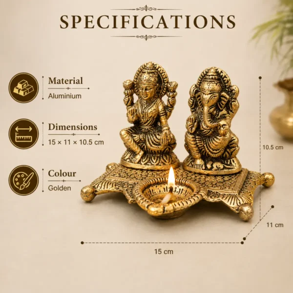 Chowki Laxmi Ganesh Deepak aluminium golden idol specifications