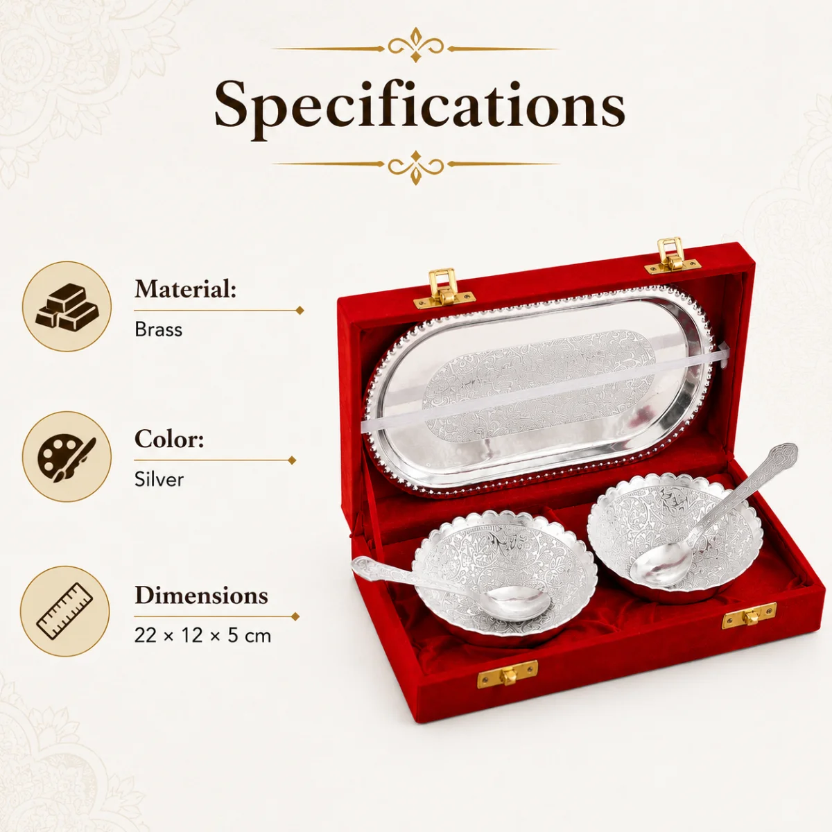 Double Bowl Spoon Tray Silver Set brass serving set specifications