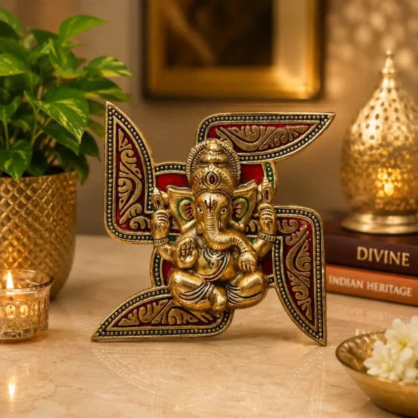 Ganesh On Swastik Wall Decor metal hanging for home décor