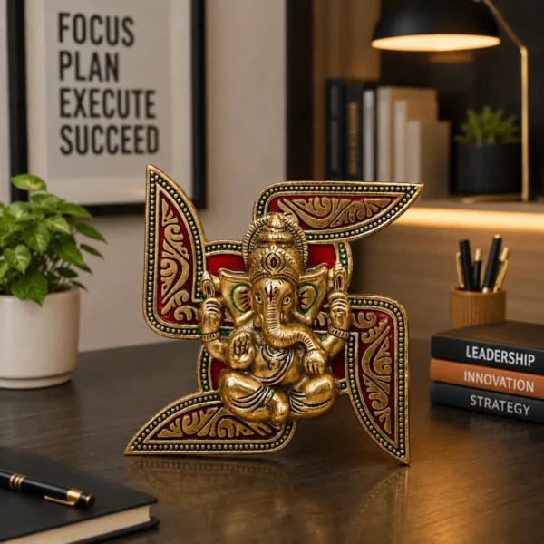 Ganesh On Swastik Wall Decor for office and workspace decor