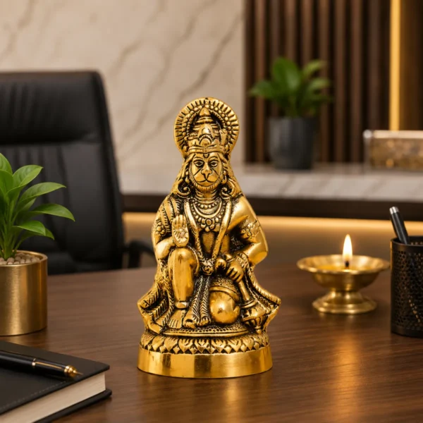 Golden Hanuman Ji Ashirwad brass idol for office décor