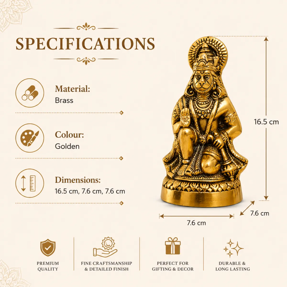 Hanuman Ji Ashirwad brass idol specifications