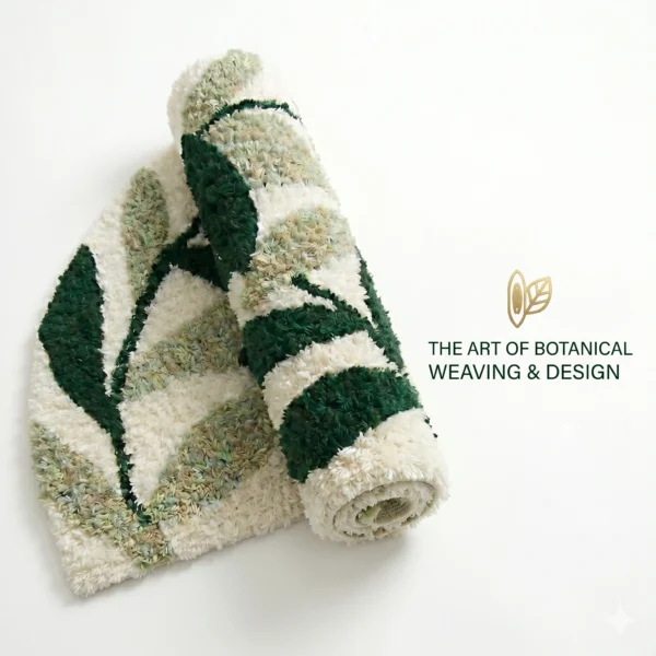 Luxury botanical bath mat with foldable design and soft plush surface.