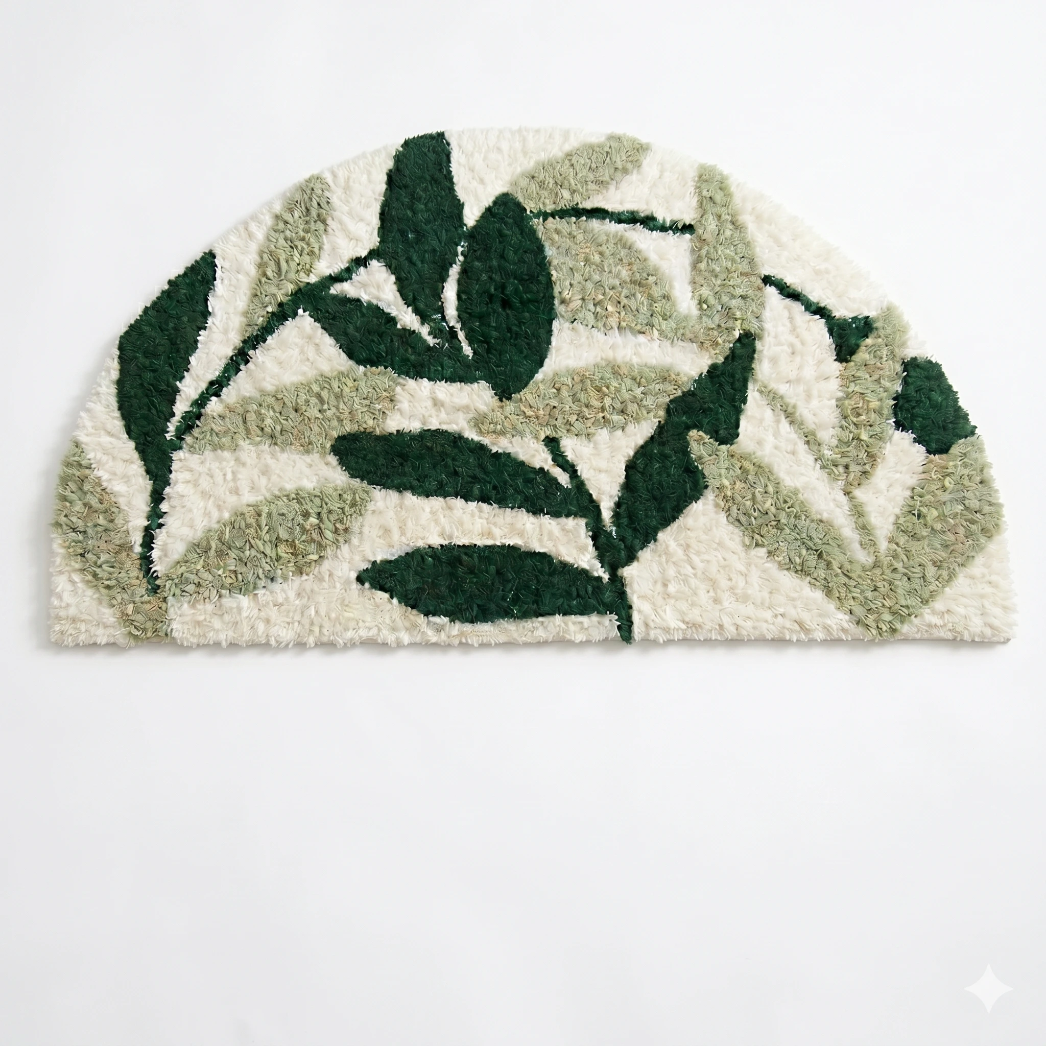 High-quality half-round leaf pattern bath mat with elegant botanical artwork.