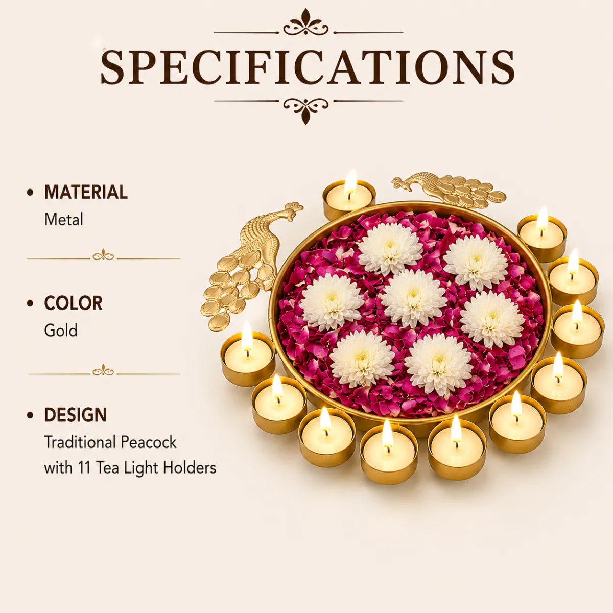 Metal Traditional Peacock Design Urli specifications