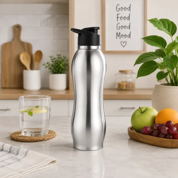 TINUMS 304 stainless steel water bottle placed in modern kitchen for daily home use
